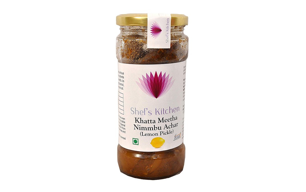 Shef's Kitchen Khatta meetha Nimmbu Achar (Lemon Pickle)   Glass Jar  400 grams